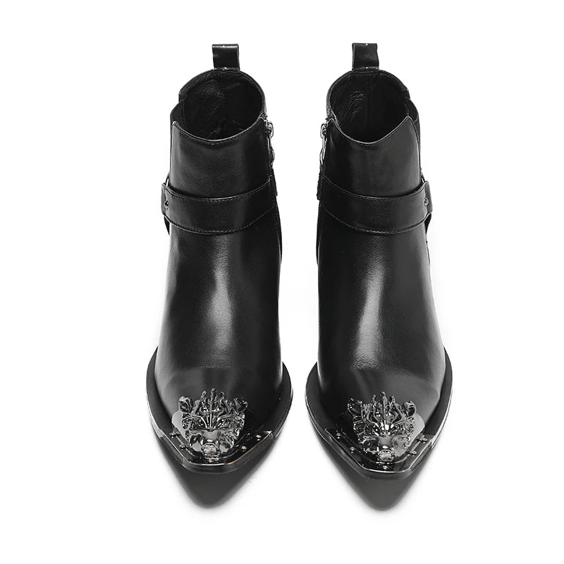 Men's Chelsea Boots with Metal Pointed Zipper  Waterproof Shoe Buckle New Ankle Boots  Party Leather Shoes