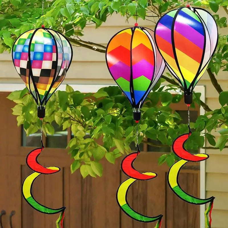 Wind Spinner Rainbow Pinwheels Whirligigs 3x Hot Air Balloon Twisted Windmills Hangable Windsock Whirlygig Pinwheels For Patio