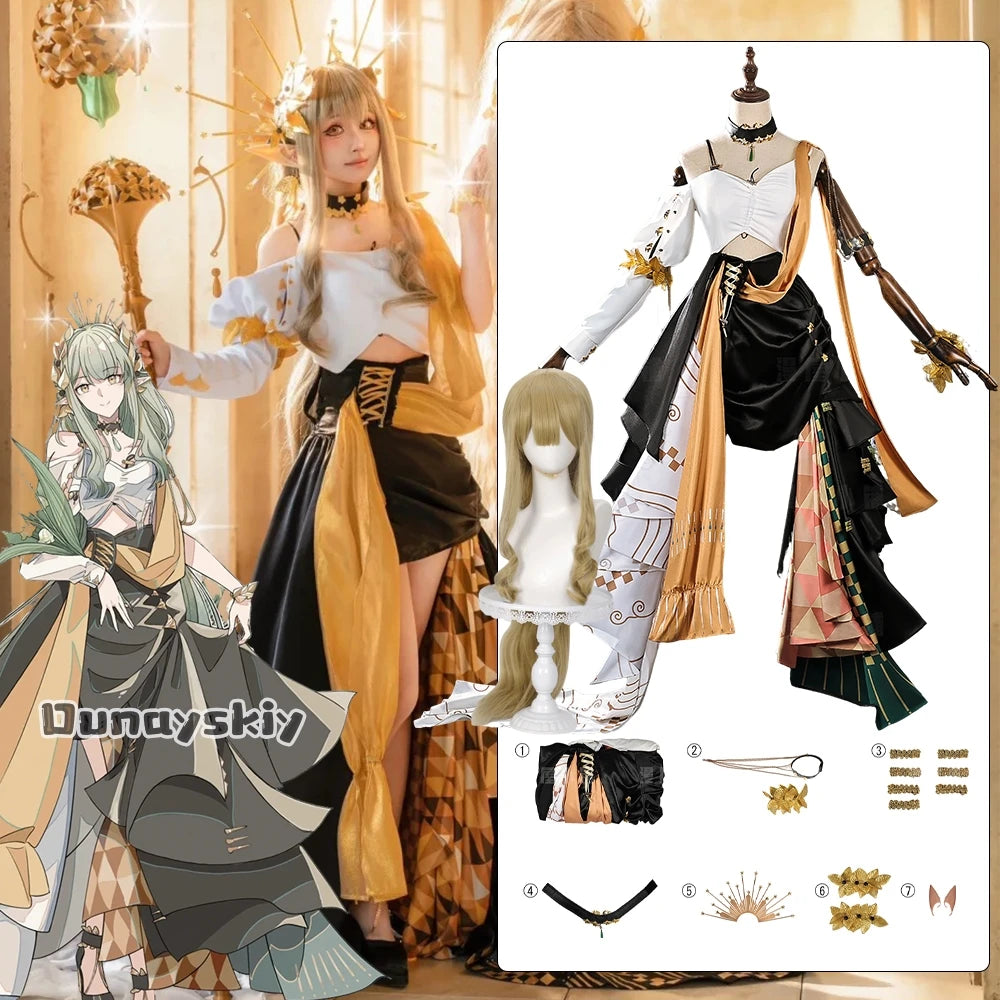 Muelsyse Cosplay Game Arknights Costume Muelsyse New Skin Long Dress Wig Shoe Suits Halloween Women Uniform For Role-playing