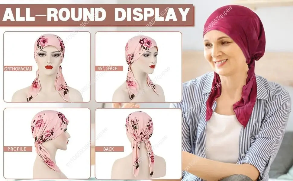 Pre-Tied Bandana Turban Hat Chemo Cancer Headscarf Headwraps Headwear for Women Hair Cover Hat