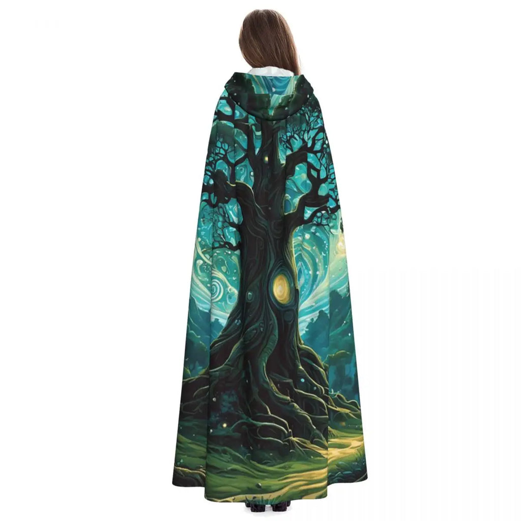 Magic Green Tree Long Hooded Cloak Witch Medieval Costume Cosplay Cape HalloweenVampire Adult Unisex