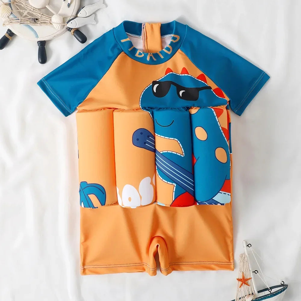 1-6T Children's Buoyancy Swimsuit Cartoon Swimwear Kid One-Piece Floating Rash Guards Bathing Clothes Boys Girls Swimming Suits