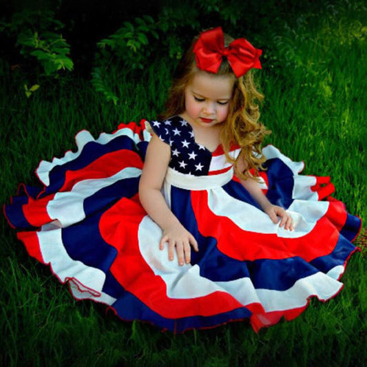 Toddler Girls' Independence Day Dress Red White & Blue Stripes And