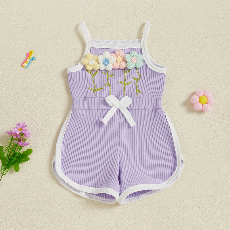 Toddler Baby Girl Summer Playsuits Sleeveless Spaghetti Strap Crochet Flower Romper Shorts Infant Short Jumpsuit Clothes