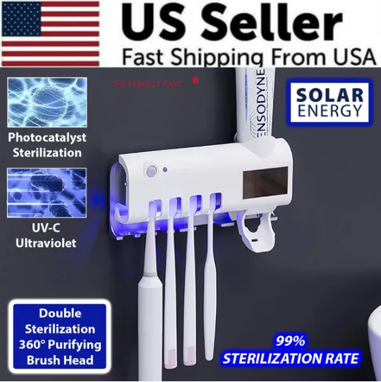 UV Light Sterilizer Toothbrush Holder Cleaner & Automatic Toothpaste