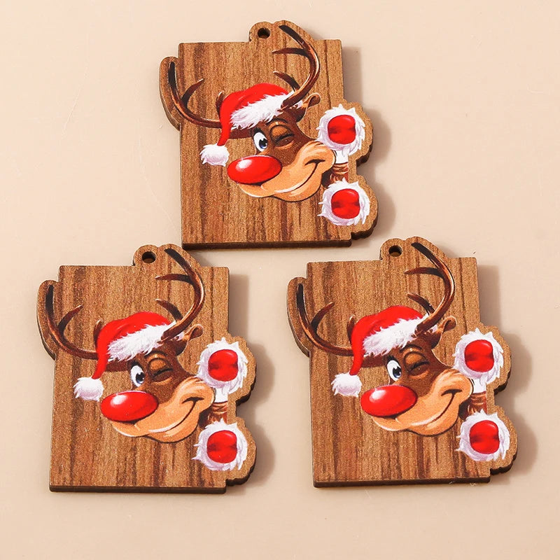 Leslie 10pcs Fashion Christmas Charms Cute Christmas Tree Deer Bell Snowman Pendant for Earring Necklace Making Accessories