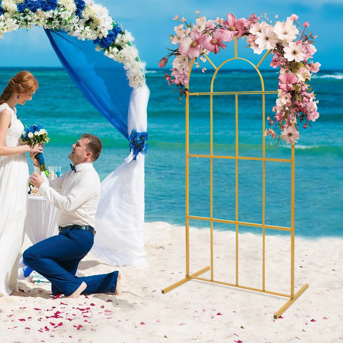 Wedding Arch Stand, 6.5ft Tall Iron Flower Holder, Freestanding H-Base for Bouquets/Balloons, Perfect for Weddings/Parties/Event