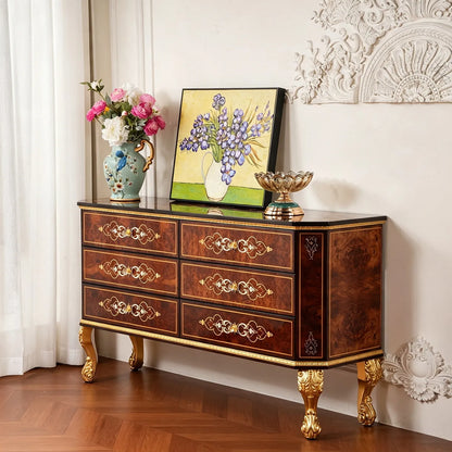 French retro solid wood large chest cabinet European classical home decoration locker villa living room storage cabinet