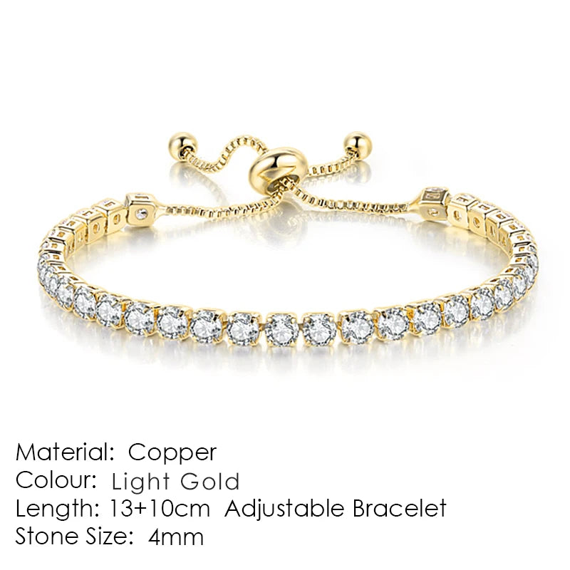 Adjustable Tennis Bracelet For Women Christmas Gift 4*4mm Rainbow Zircon Rose Gold Color Women's Bracelet Jewelry H056