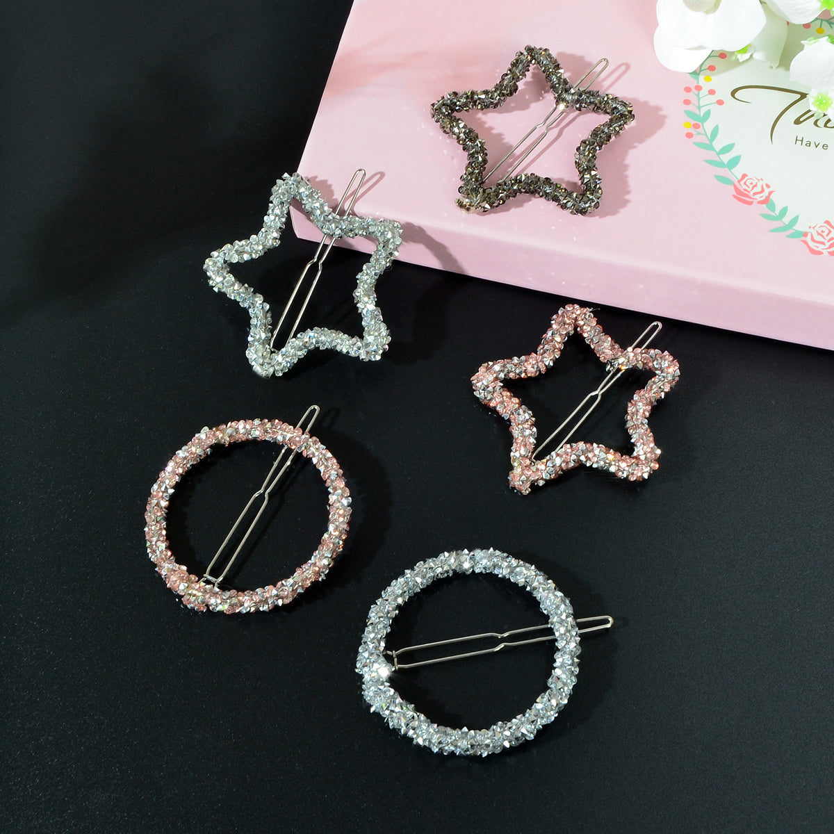 Sparkling Full Rhinestone Star Circular Hair Clip Elegant Hair