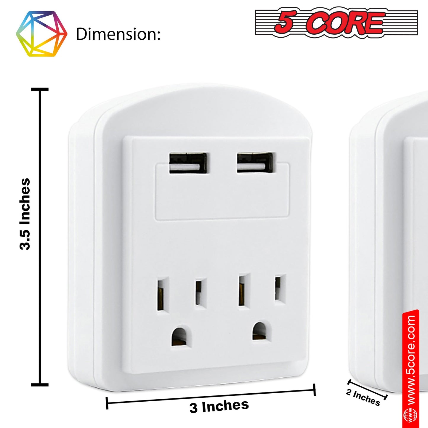 5 Core Travel Plug Adapter European International Power Plug w/ 2 USB,