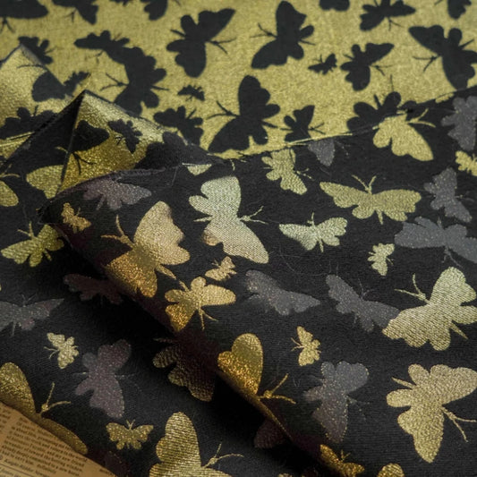Golden Thread Butterfly Jacquard Fabric Retro Vintage Style Spring Autumn Dress & Coat Fabric Bouquet Embroidery DIY Craft Women