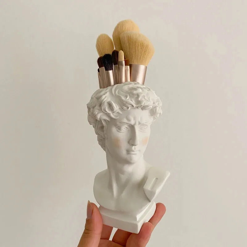 Nordic Portrait Vase Human Head Flower Vase Cachepot Resin David Sculpture Pen Holder Makeup Brush Storage Box Desk Accessories