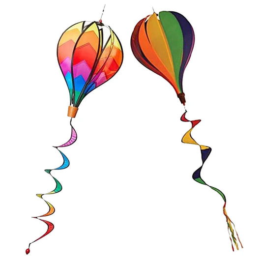 2 Pcs Summer Hot Air Balloon Wind Strips Sequin Solid Color Windmill Rotating Colorful Garden Decoration 2pcs Spiral Stripe