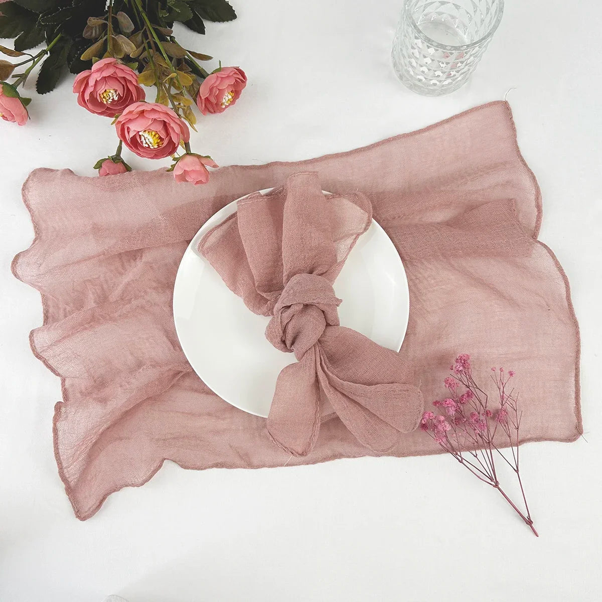 10PCS 38x38CM Sage green Wedding Cloth Napkins Gauze Fabric Pink Beige Christmas Party Dinner table Mat Decoration