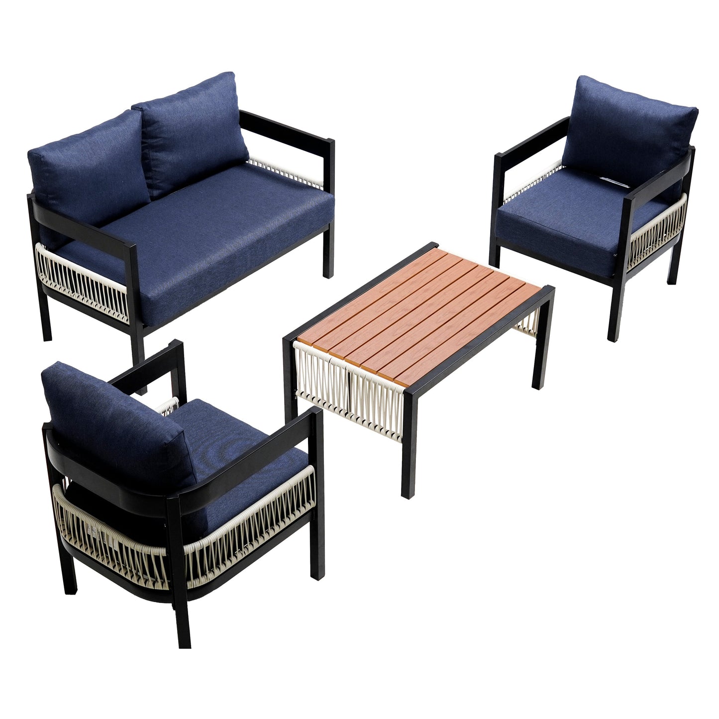 Multi-person Outdoor Iron Sofa Set with Table, Rattan Decoration,