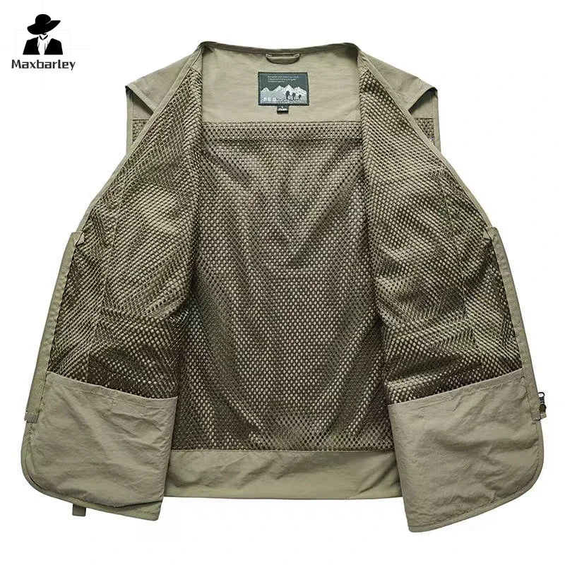 14 Pockets Summer New Men Us Work Hiking Fishing Vest Mens Photographer Waistcoat Mesh Cargo Sleeveless Jacket Tool Vest 7xl