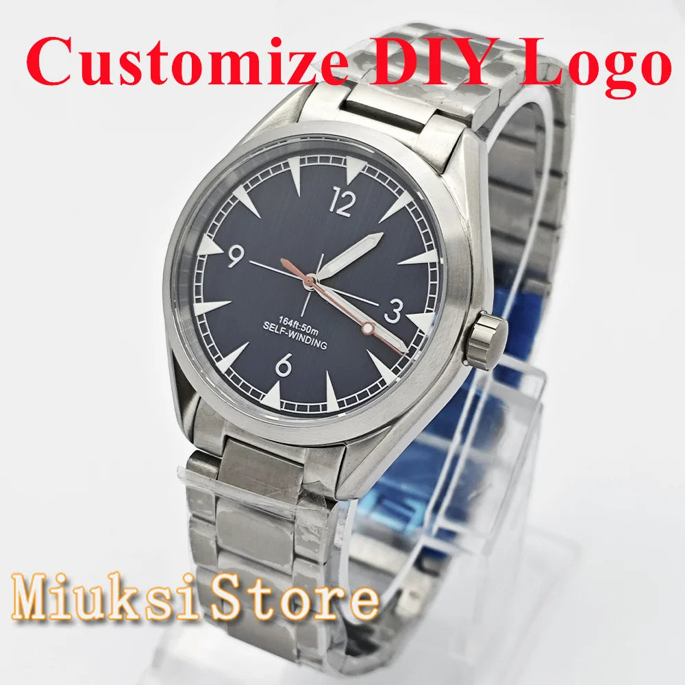 Customized DIY LOGO Watch 41mm Silver Stainless Steel Sapphire Crystal Watch Case NH35 Miyota 8215 Automatic Movement Watch