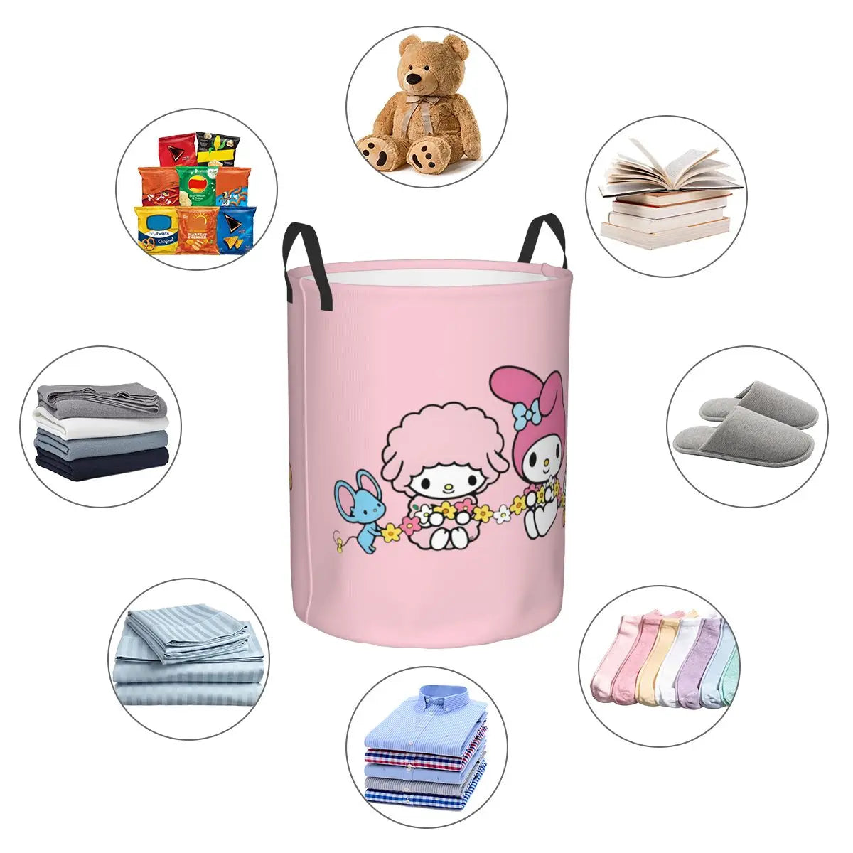 Custom Melody Laundry Basket Collapsible Pink Rabbit Clothes Hamper for Baby Kids Toys Storage Bin