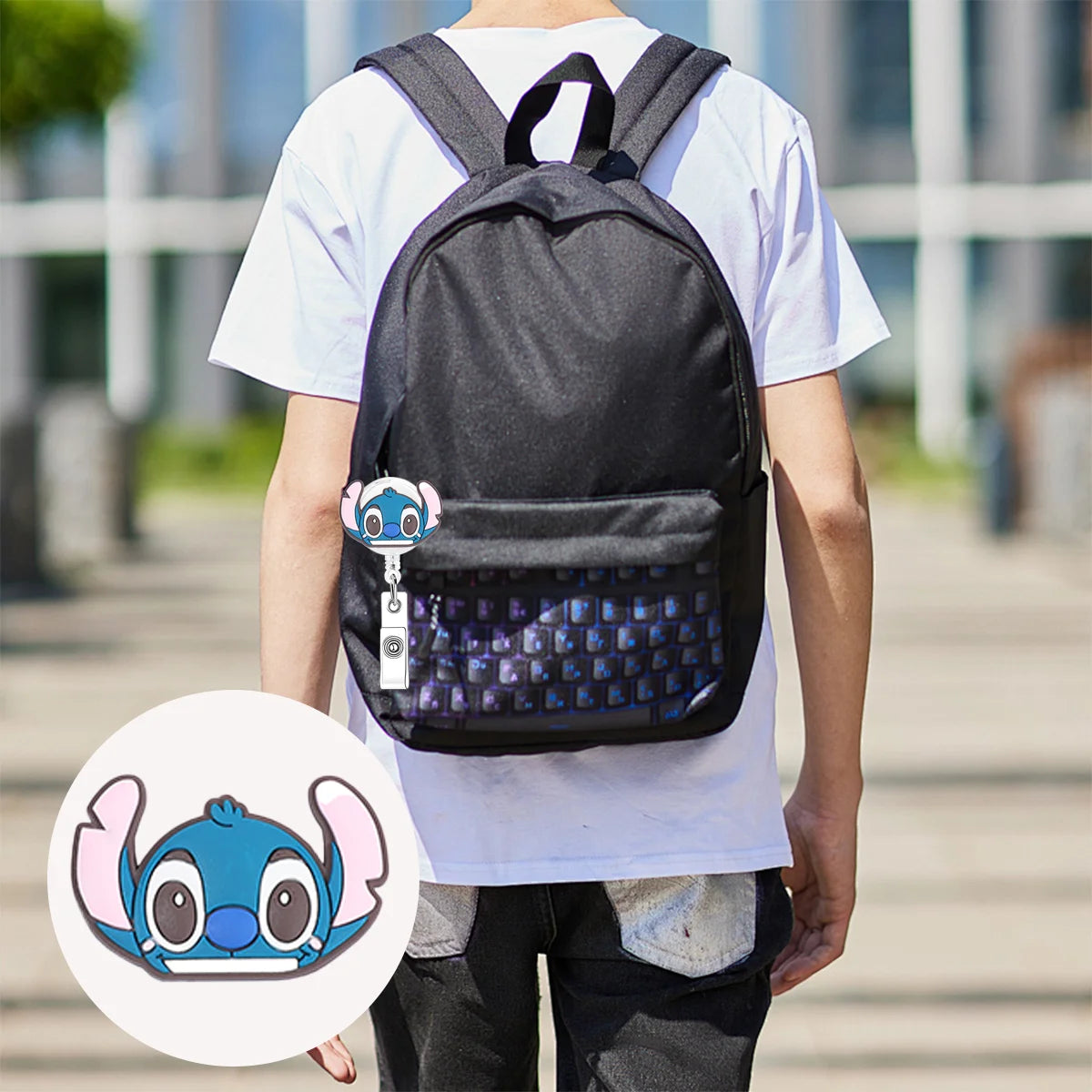 Disney anime Stitch acrylic retractable nurse badge scroll, doctor teacher student ID holder keychain lanyard