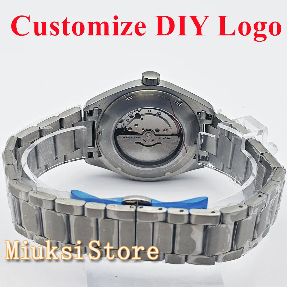 Customized DIY LOGO Watch 41mm Silver Stainless Steel Sapphire Crystal Watch Case NH35 Miyota 8215 Automatic Movement Watch