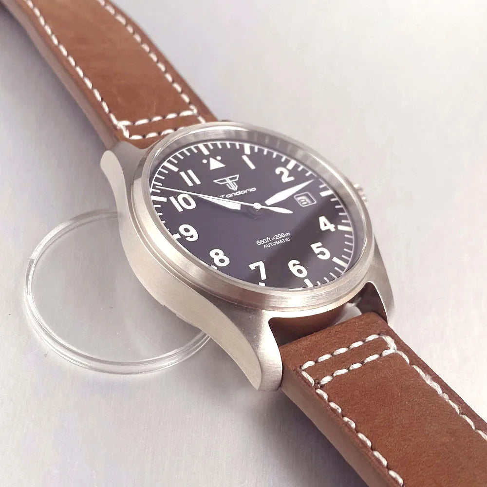 Customized 39mm Classic Pilot Watch Black Dial Sapphire Crystal Automatic Men's PT5000 Miyota 8215 Mechanical Movement Watches