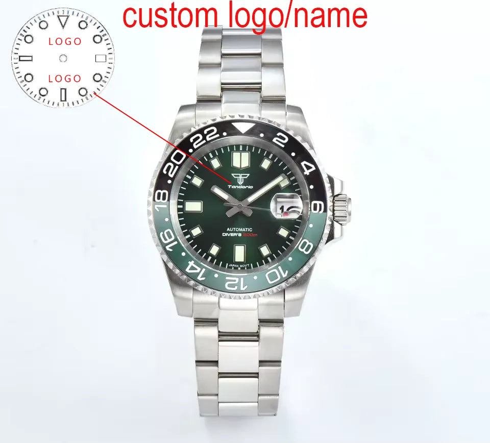 Custom 40mm Green Diver Men Watch 200m Waterproof Sapphire Crystal Glass Green Lume Dial C3 Lume Hands NH35A Automatic Watches