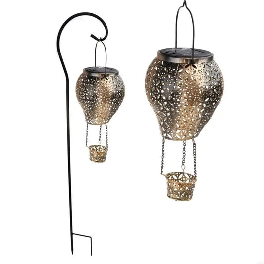 F68D Solar Hot Air Balloon Lantern Metal Glowing Crafts Party Background Decoration