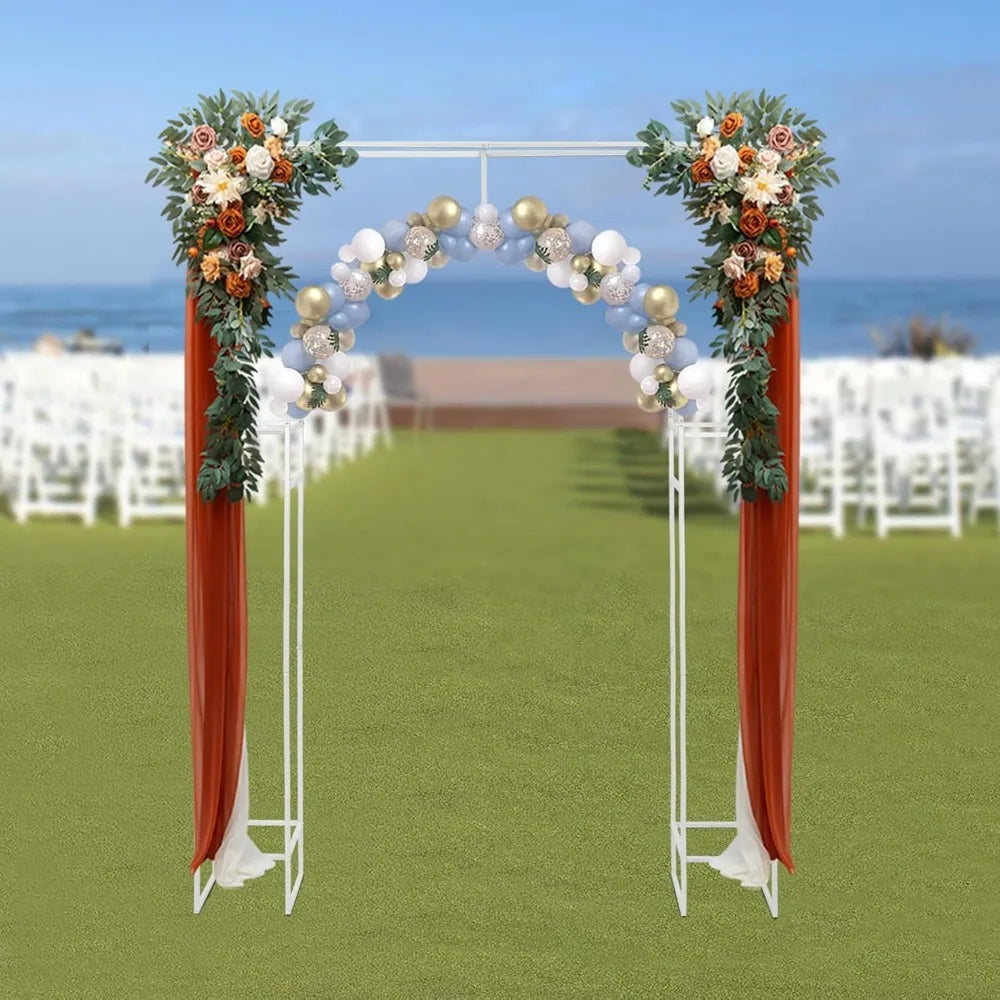Wedding Arch Backdrop Stand, White Wedding Arches for Ceremony Square Metal Balloon Arch Stand Heavy Duty Backdrop Stand 5.91 *