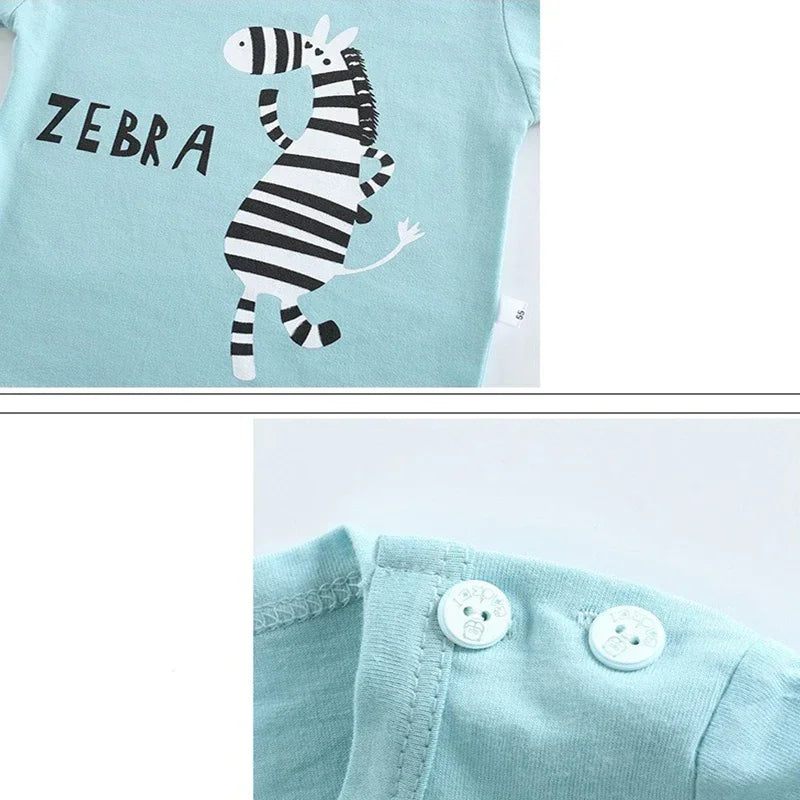 Kid Boy Summer Short Sleeves Tees+Stripe Shorts 2-piece Clothes Set Cartoon Zebra Print Soft Cotton Sports Casual Suit 1-6 Years