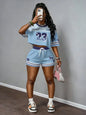 2026 New Short-Sleeve T-Shirt Set Crew Neck Casual Retro Print Hip-Hop Trend Crop Top Two-Piece Set Outdoor Sports Set