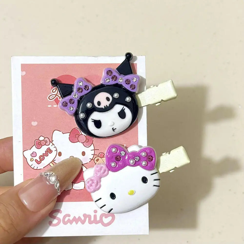 Sanrio Hello Kitty Hair Clips Shiny Pink Crystal My Melody Kuromi Women Hairs Accessories Sweet Girls Headdress Bangs Clip Gift