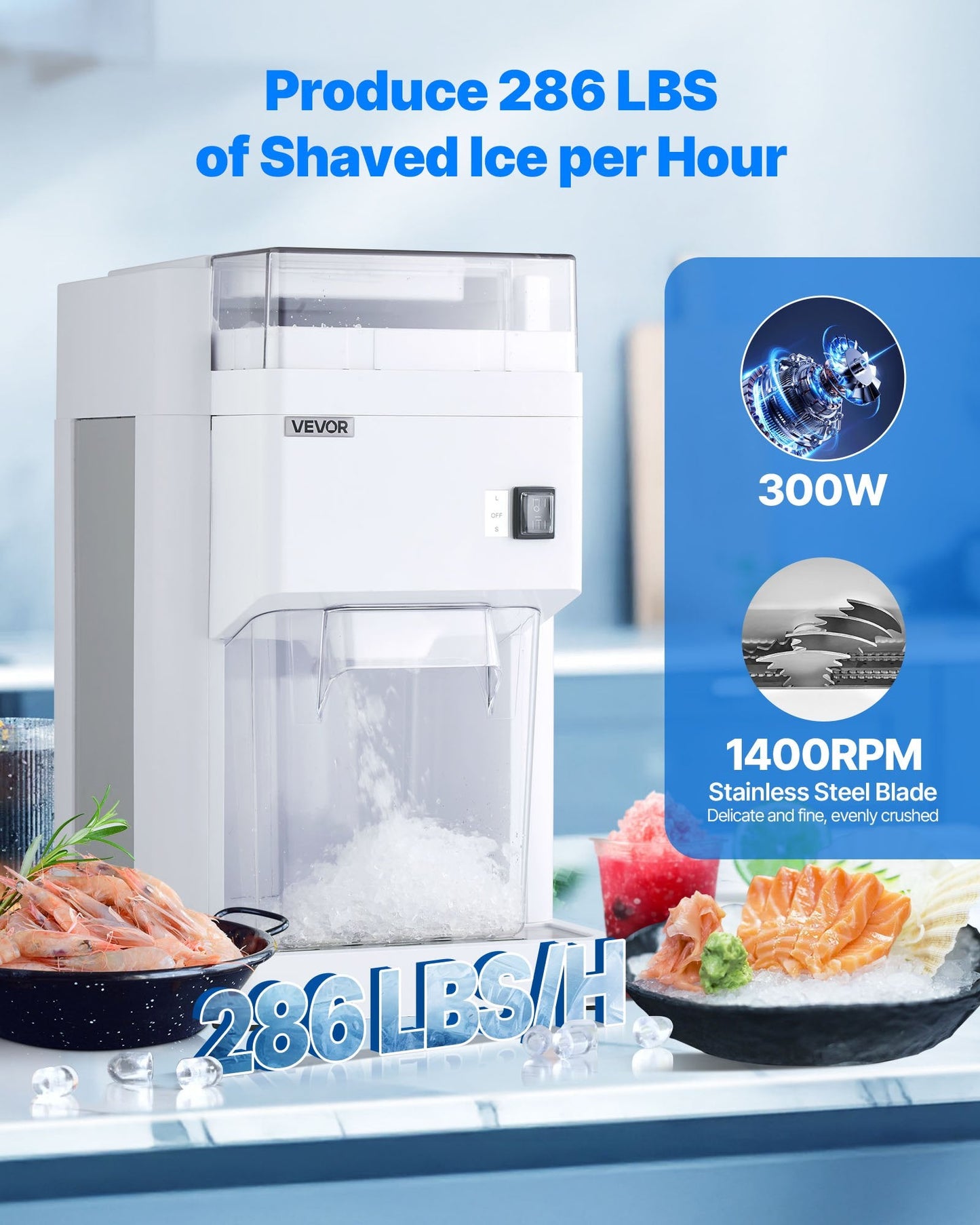 Commercial Ice Shaver Machine, 1.91QT /1.8L Large Electric Ice Cube