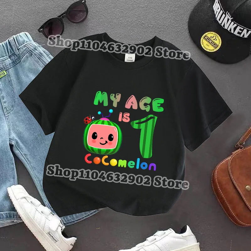 Cocomelons Kids T-shirts Boys Girls Baby Shower T-shirt Children Summer Cotton Clothes Cartoon Anime Pattern Tee Birthday Gifts