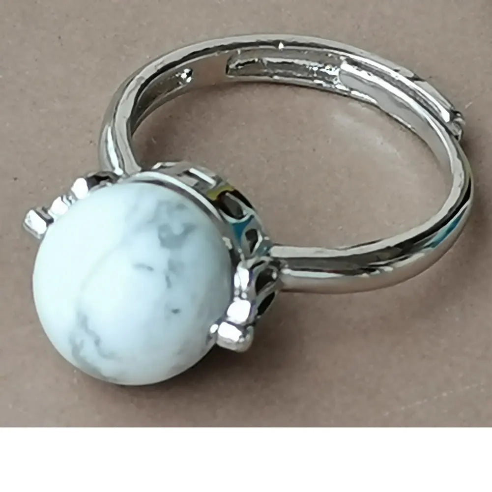 Tiger Eye Lapis Lazuli Opal Crystal Howlite Aventurine Blue Sand Carnelian Round Bead Ring  7~12" Adjust Size WB975