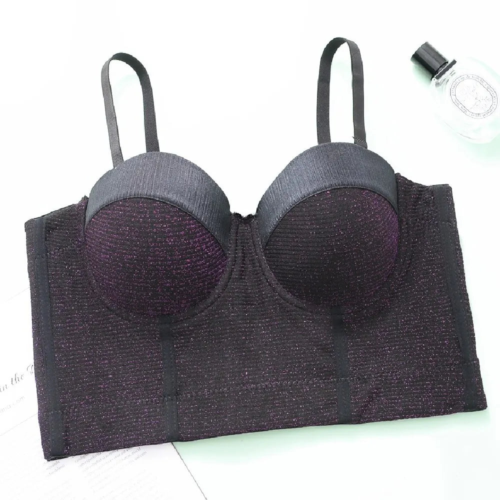 Women's Shiny Sexy Bra Corset Girls Push Up Cropped Tops Lady Halter Bling Bustier Tube Night Club Cool Camis Tanks Lingeries