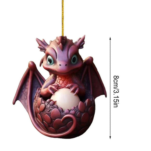 2D Acrylic Dragon Baby Egg Ornament Christmas Dragon Egg Tree Pendant Cartoon Car Keychain Hanging Decoration Xmas Cute Decor