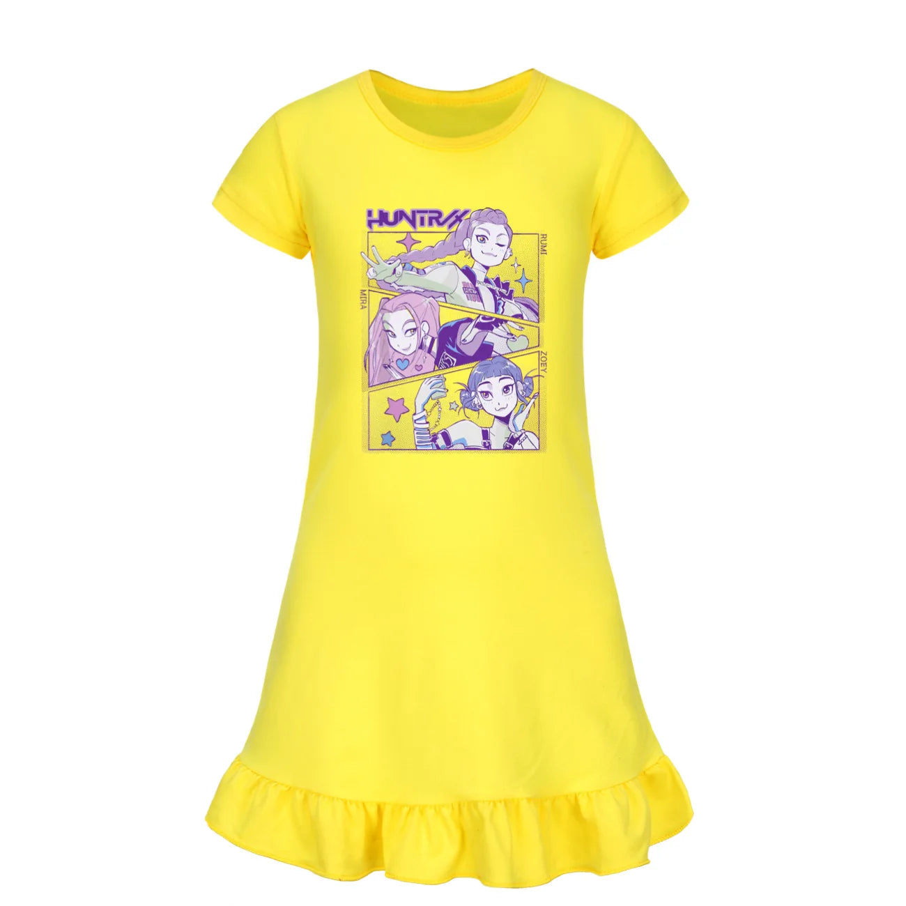 KPop Demon Hunters Kids Summer Sleepdress Short Sleeve Girls Baby Casual Cartoon Nightgown Daily Wear Clothes for Children