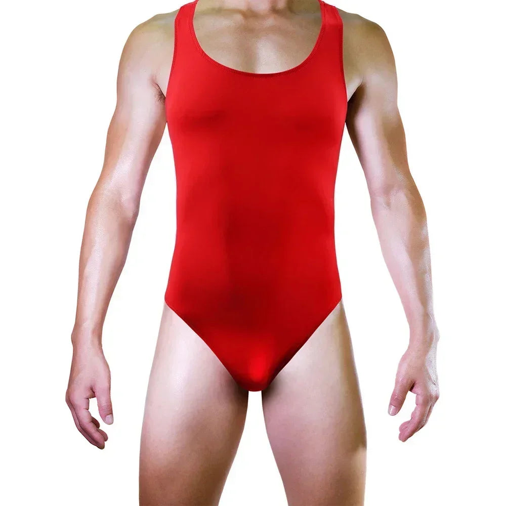 Clothes Men Bodysuit Jumpsuit Masculina Sexy Lingerie Shiny Singlet Soft Ice Silk Innerwear Underwear Backless