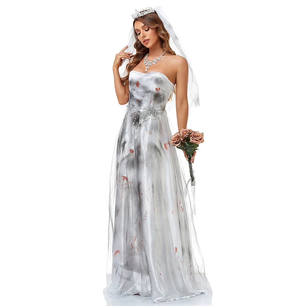 Fantasia Ghost Bride Cosplay Veil Clothing Halloween Horror Disfraz Costume Women Outfits Halloween Carnival Party Clothes
