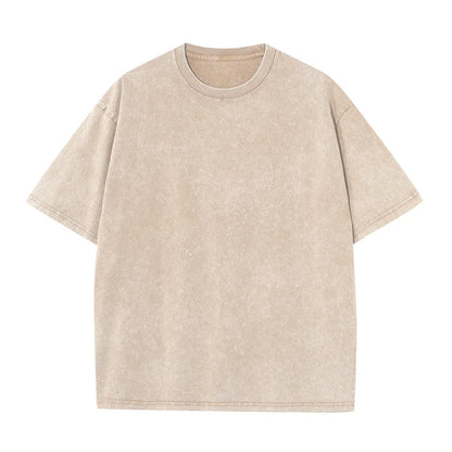 Men's Summer T-shirt 230G Heavy Cotton Vintage Washed T-Shirts Oversized Short Sleeve Loose Streetwear Short Sleeve Tops Tee