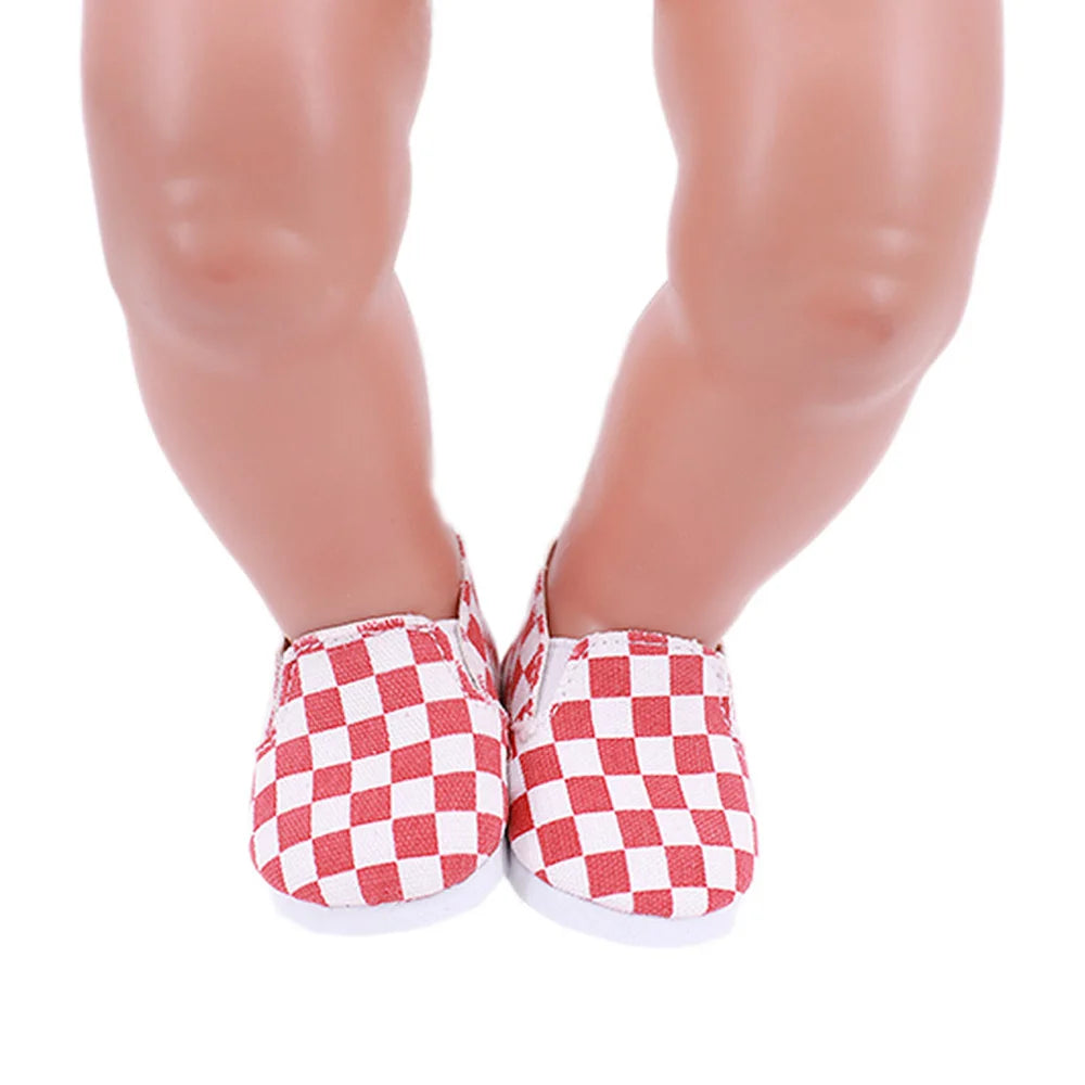 7Cm length Doll Shoes For 18 inch Girls American & 43Cm Baby New Born Doll Clothes Accessories Flowers/Bows Stamp Canvas Shoes