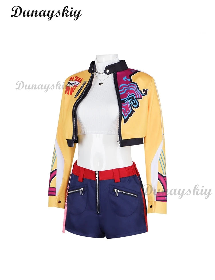 K-Pop Rumi Cosplay Costume Wig And Stage Coat Set Demon Hunter Short Outfit Sexy Halloween Roleplay Women's Group Idol Costume