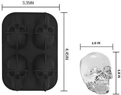 Skull Mold DIY 3D Easy Release Silicone Ice Mold 4 Skulls，for Christmas，Halloween Decor， Whiskey, Cocktails,Gift For Dad(Black)