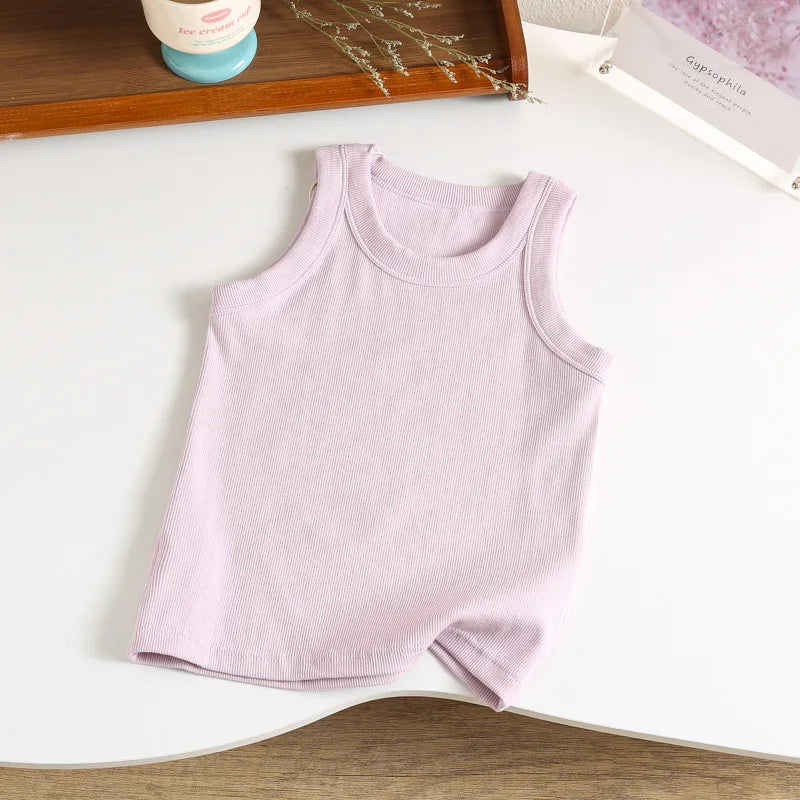 Kids Sleeveless T-shirts Candy Color Summer Tank Tops for Boys Girls Cotton Children Vest Toddler Bottom Baby Sports Clothes