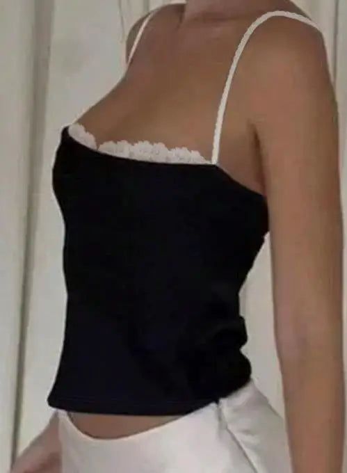 Women's Sexy Lace Trimmed Slim Fit Vest Sleeveless Breathable Top Summer 2025 Fashion Light Colors