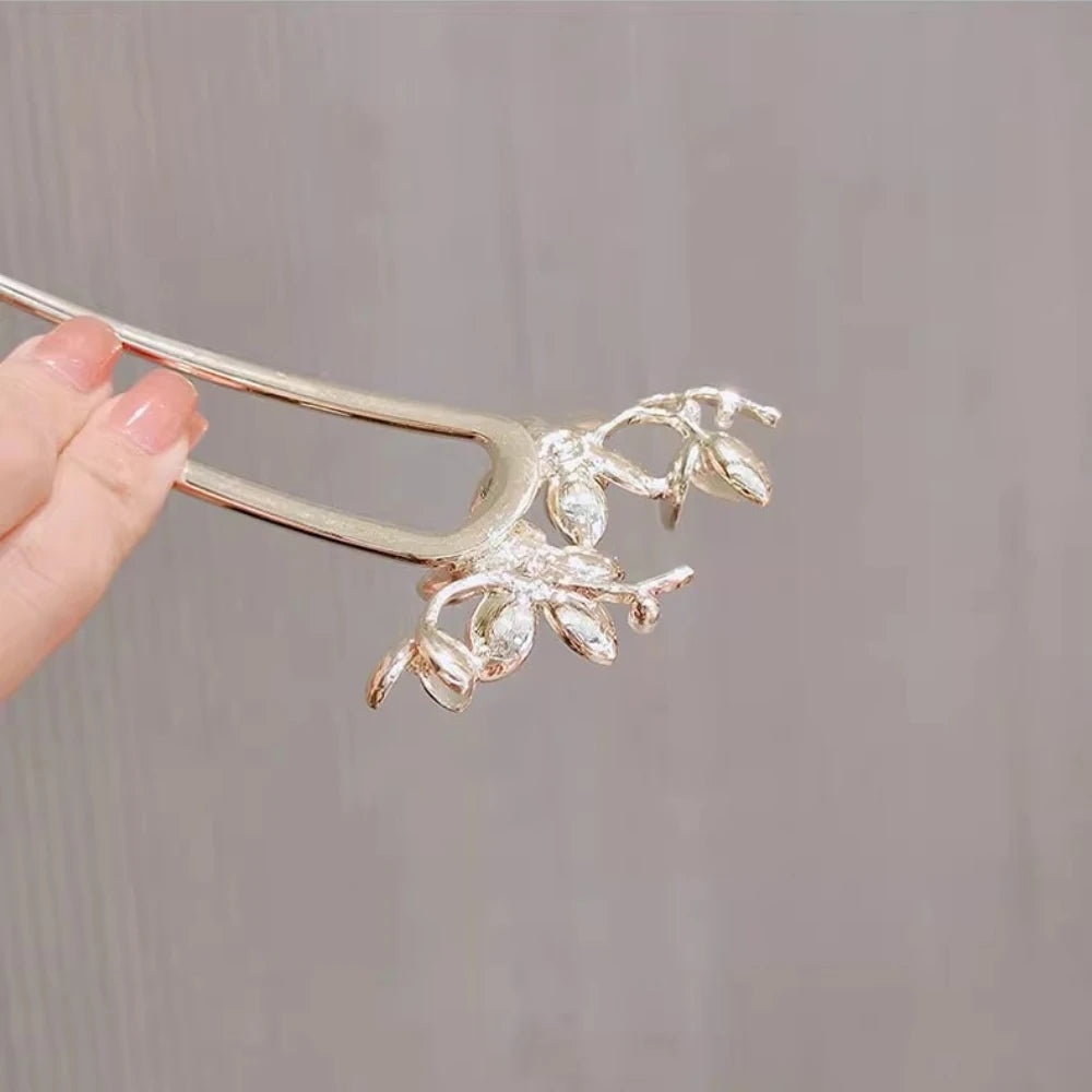 1pc U Shaped Flower Hair Sticks Forks Women Hair Bun Maker Jewelry Vintage Girls Flower Hairpins Clip Headwear Hair Accessories