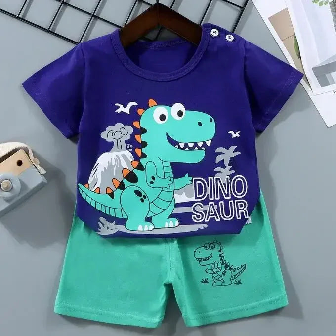 Kid Boy Summer Short Sleeves Tees+Stripe Shorts 2-piece Clothes Set Cartoon Zebra Print Soft Cotton Sports Casual Suit 1-6 Years