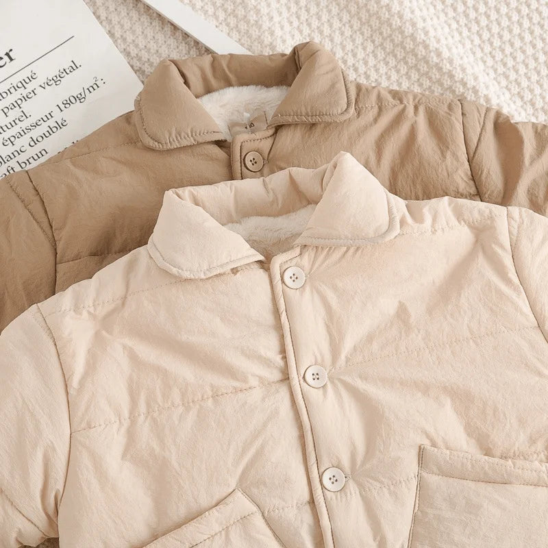 Baby Girl Boy Fleece Inside Jacket Winter Toddler Child Thick Coat Cotton Padded Single Breasted Outwear Baby Clothes 12M-5Y