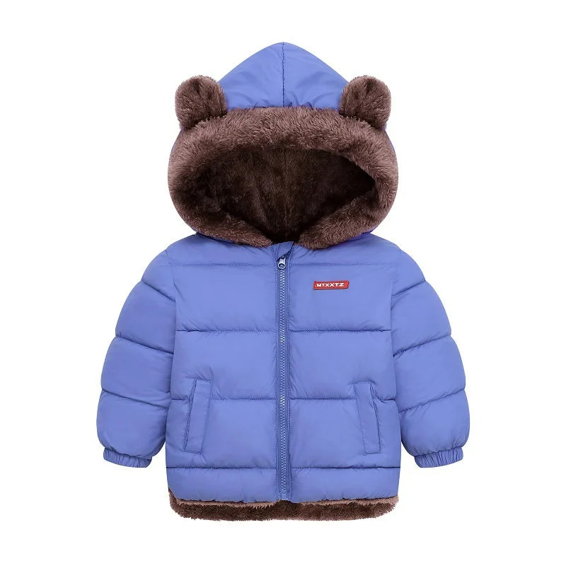 Baby Boys Girls Down Outerwear Kids Fashion Plus Velvet Coat Children Fur Hooded Casual Clothes Autumn Winter Thick Warm Jackets